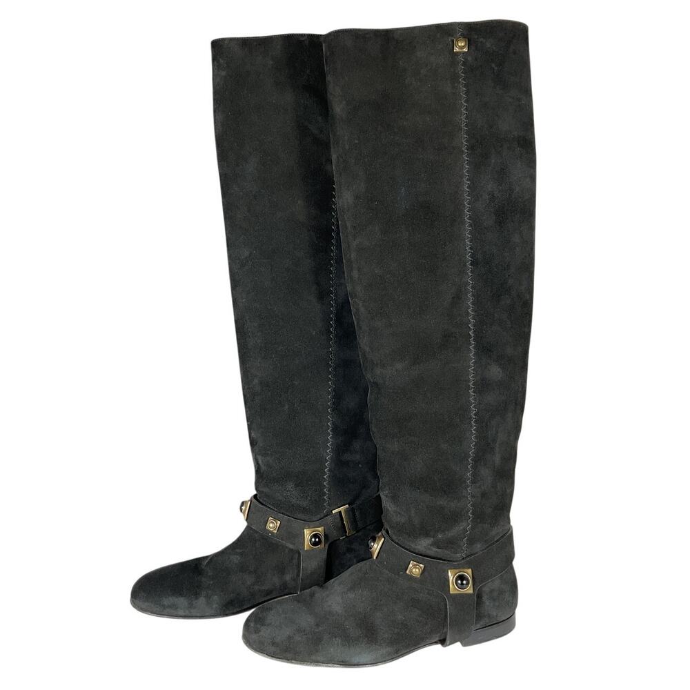 Etro Suede Black Crown Me Knee High Boots Size EU 40 / US 10 - Picture 3 of 6